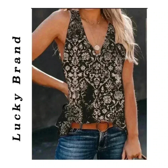 🆕Lucky Brand Black & White Embroidery Top S🆕 - Picture 1 of 16